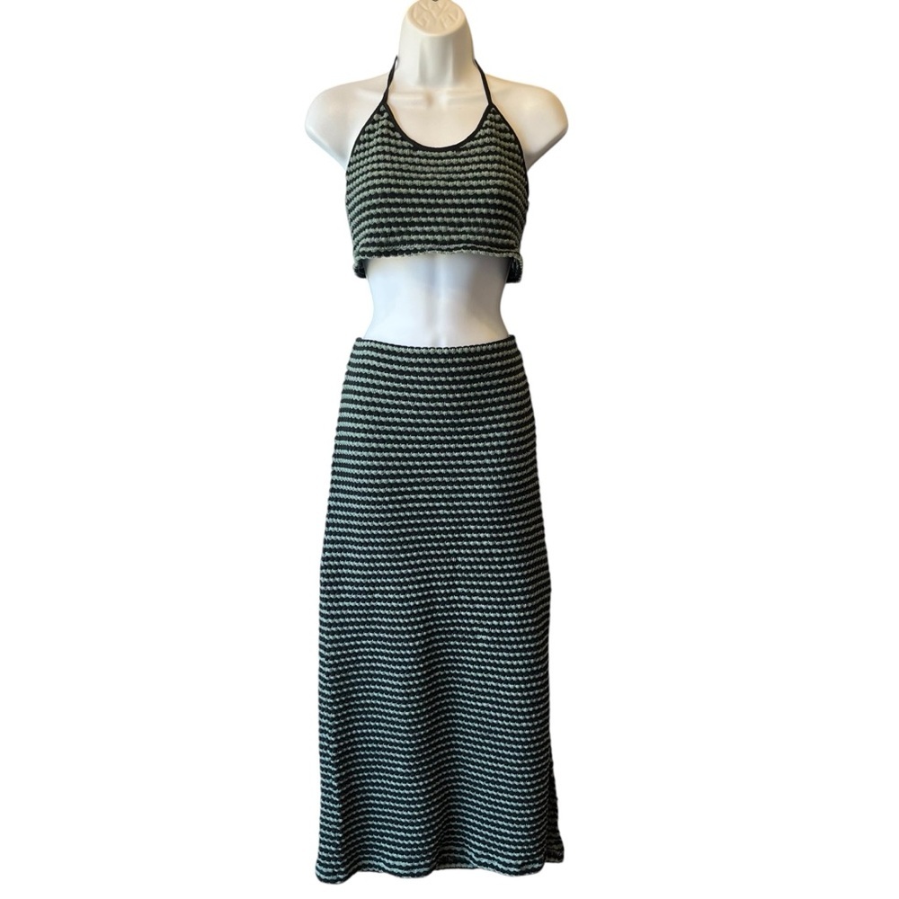 Free People Halter top and Maxi skirt knit outfit set Large Blue green Womens